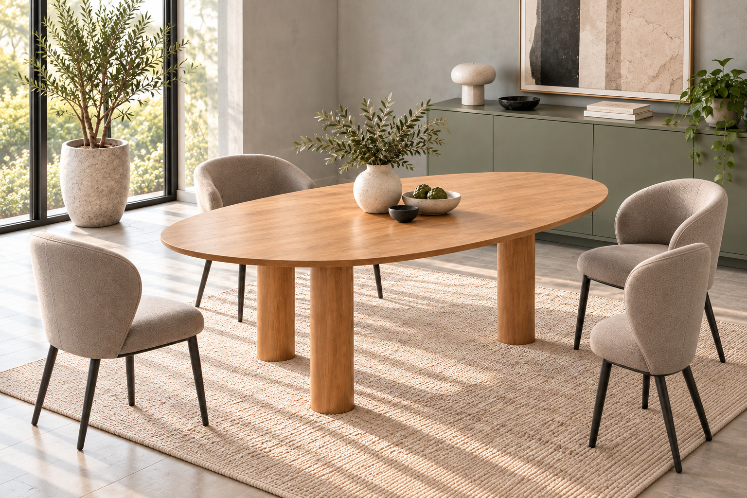 Eiken tafel kiezel vorm